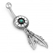 Native American Belly Navel Ring w/ Turquoise 316L and Silver, f303